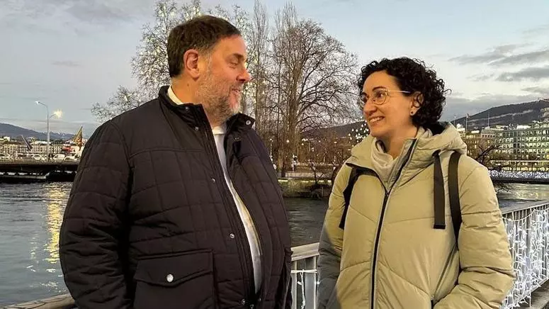 Oriol Junqueras y Marta Rovira en un reciente encuentro en Ginebra. EUROPA PRESS