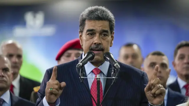 El presidente de Venezuela, Nicolás Maduro, en rueda de prensa desde Caracas.AP