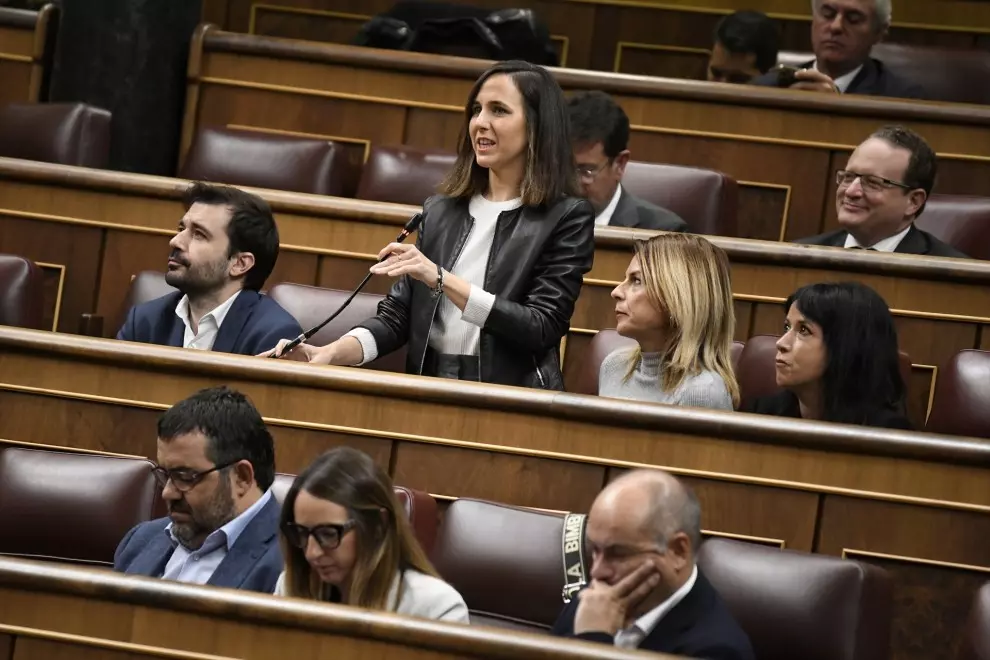 La secretaria general de Podemos, Ione Belarra, durante su intervención en el Congreso este miércoles.