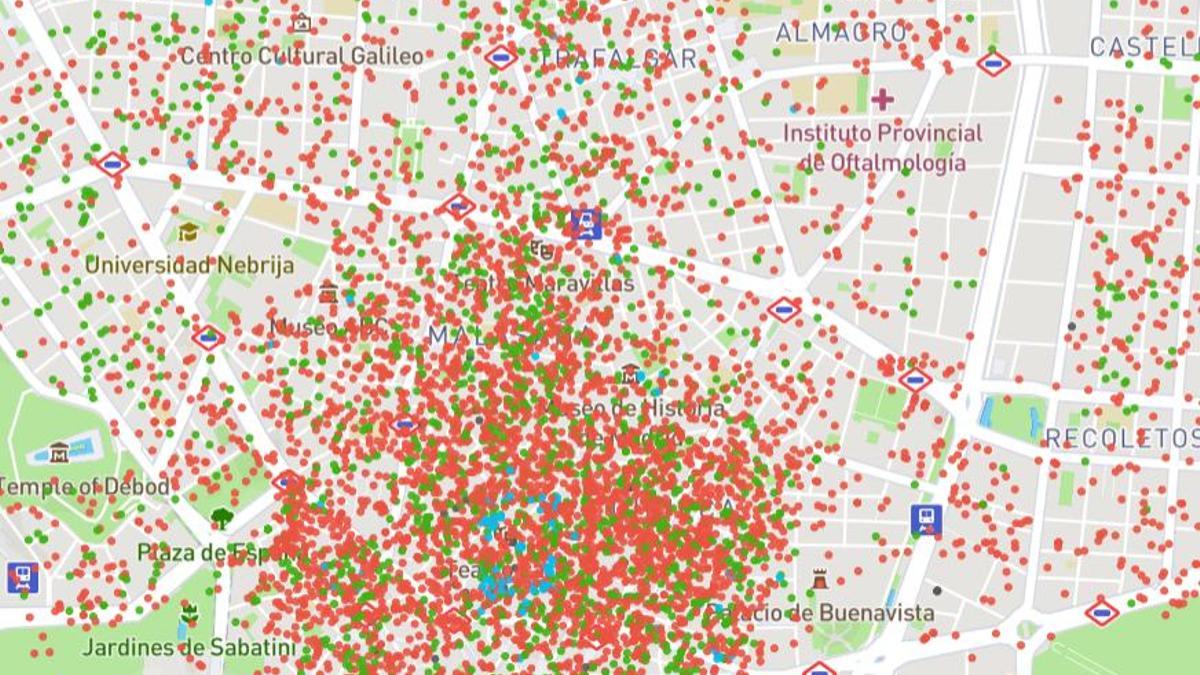 Mapa de pisos turísticos de Madrid