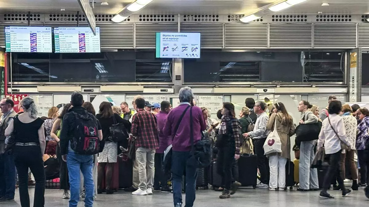 Pasajeros esperan el sábado a que se restablezca la circulación en Atocha EFE/Cedida por pasajera