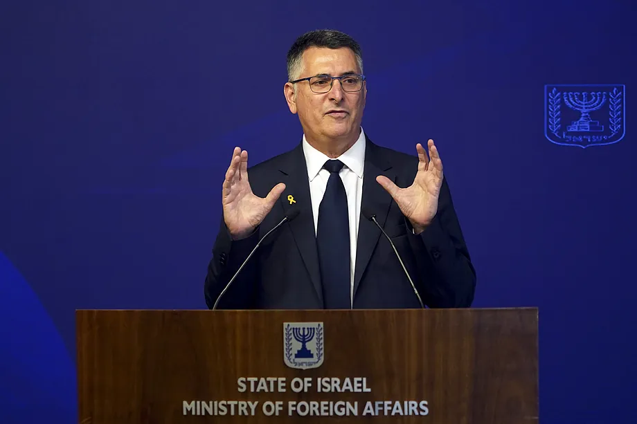 El ministro israelí de Exteriores, Gideon Saar, durante una rueda de prensa en Jerusalén, el pasado lunes.EFE