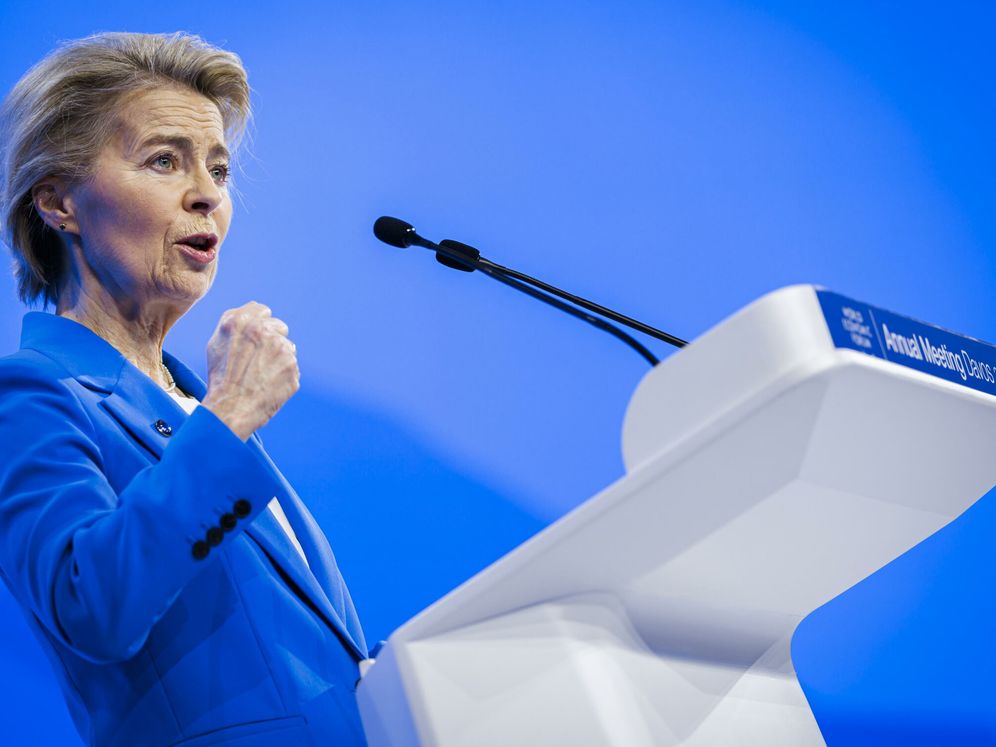 Ursula von der Leyen, durante su discurso en Davos. (EFE/Michael Buholzer)